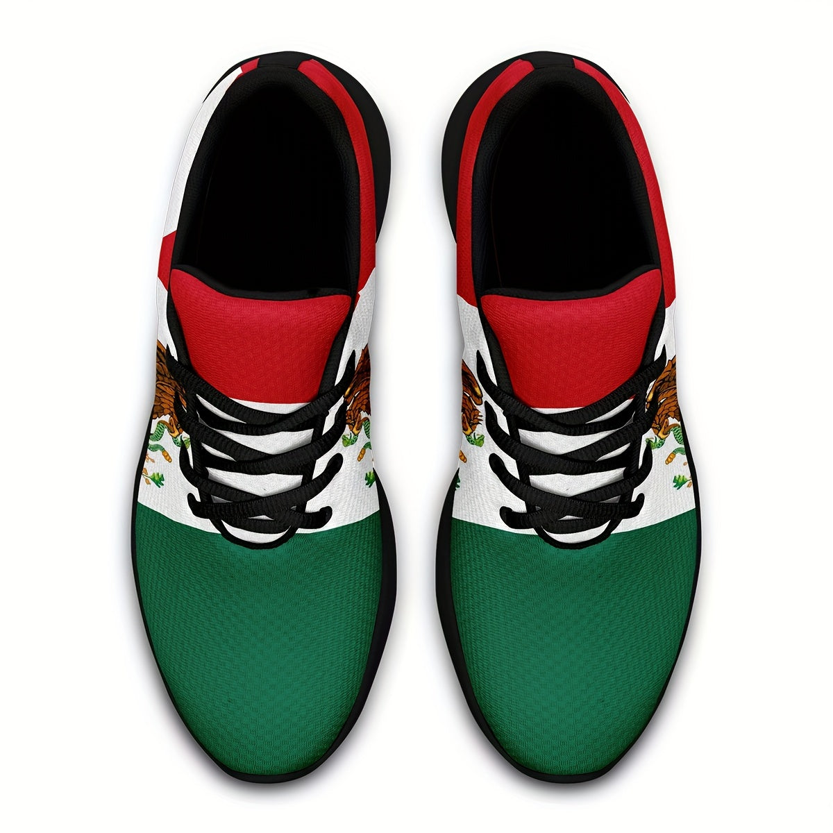 Mexico National Flag Pattern Sneakers - Plus Size Men's Casual Soft Sole Lace-Up Shoes