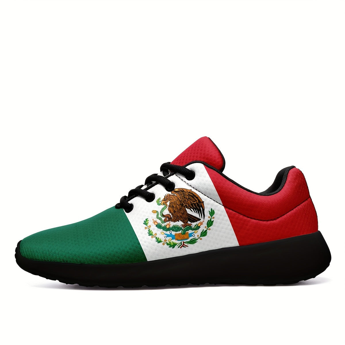 Mexico National Flag Pattern Sneakers - Plus Size Men's Casual Soft Sole Lace-Up Shoes