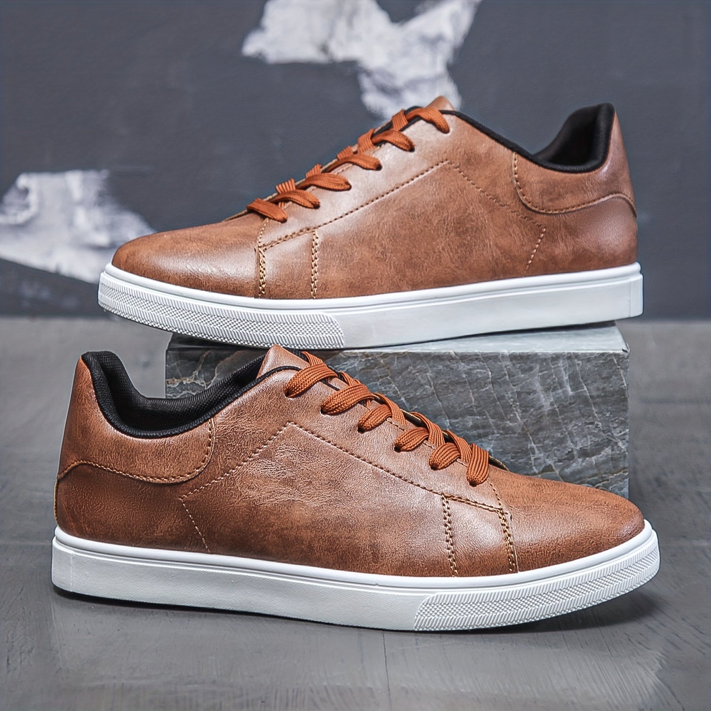 Breathable PU Leather Skate Shoes - Men's Lace-up Sneakers with Good Traction