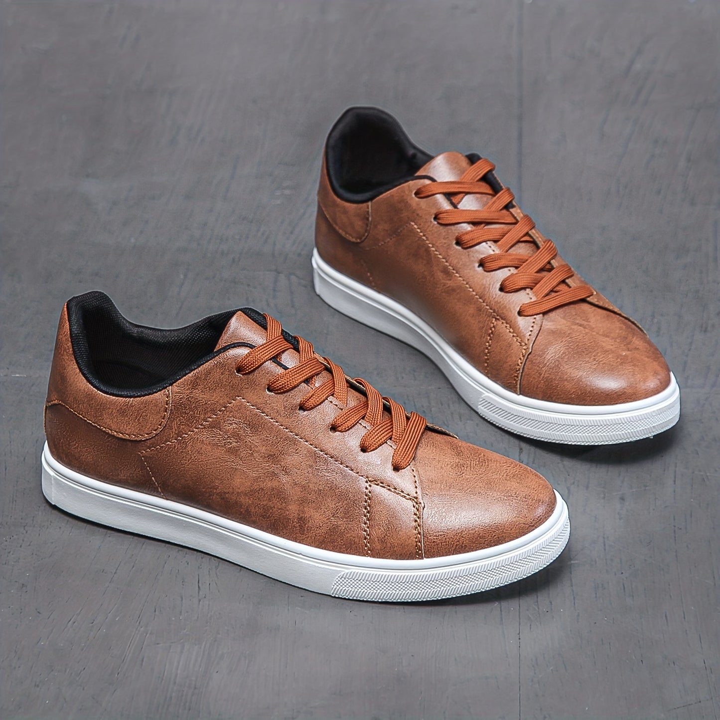 Breathable PU Leather Skate Shoes - Men's Lace-up Sneakers with Good Traction