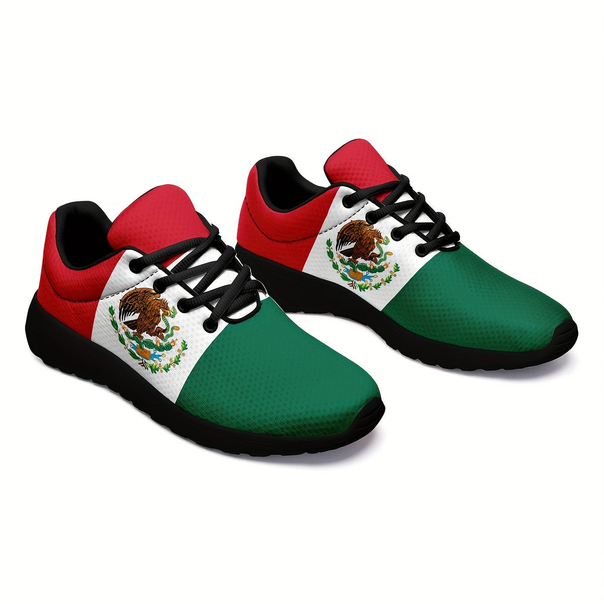 Mexico National Flag Pattern Sneakers - Plus Size Men's Casual Soft Sole Lace-Up Shoes