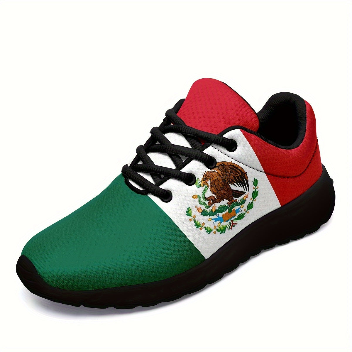 Mexico National Flag Pattern Sneakers - Plus Size Men's Casual Soft Sole Lace-Up Shoes