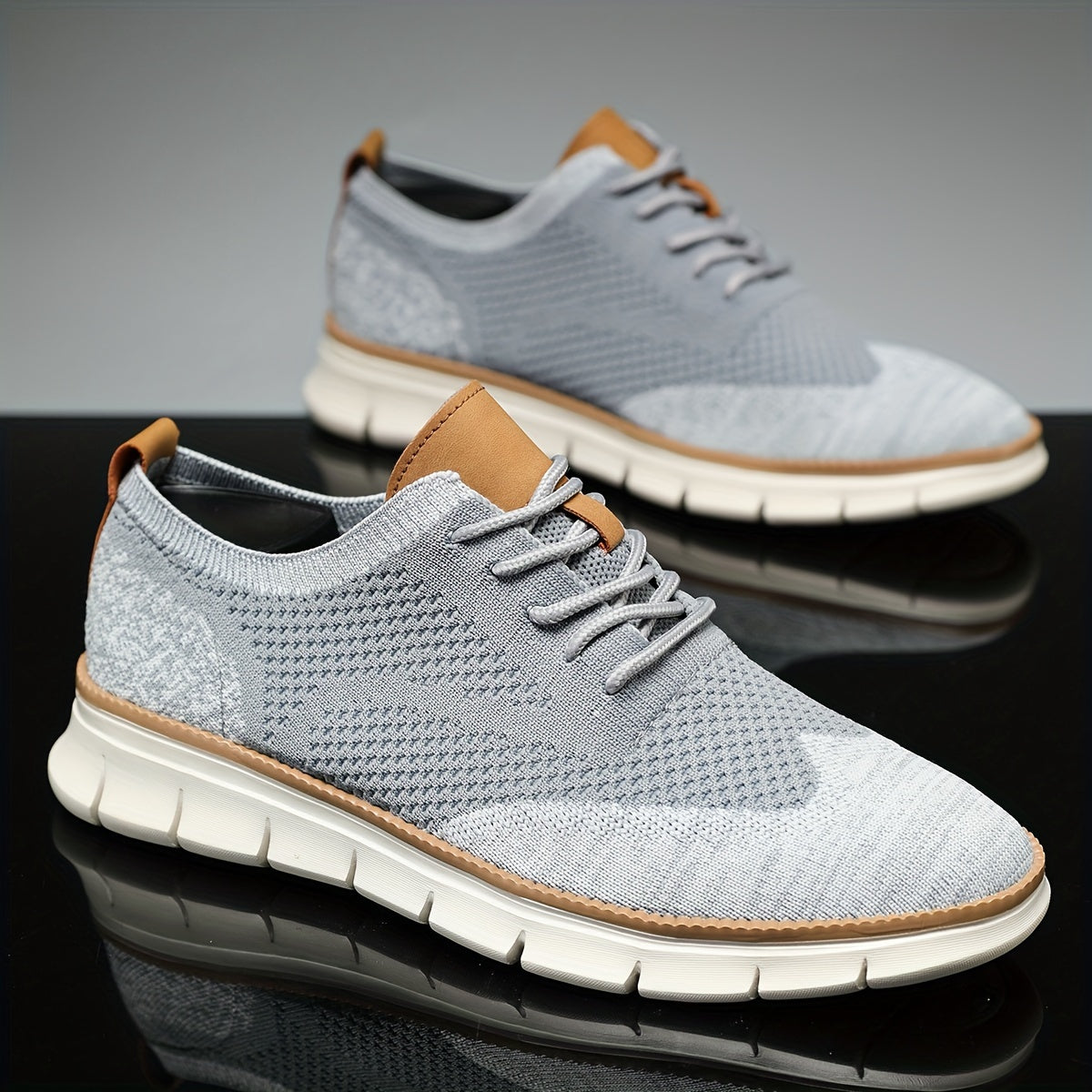 Trendy Woven Knit Breathable Sneakers - Comfy Non-Slip Lace-Up Shoes for Outdoor Activities