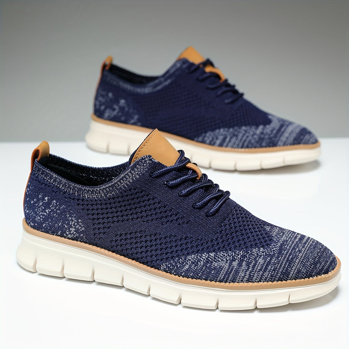 Trendy Woven Knit Breathable Sneakers - Comfy Non-Slip Lace-Up Shoes for Outdoor Activities