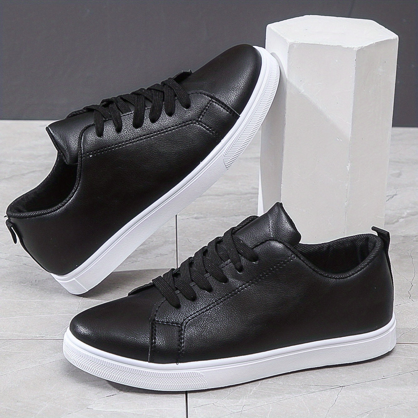 Breathable PU Leather Skate Shoes - Men's Lace-up Sneakers with Good Traction