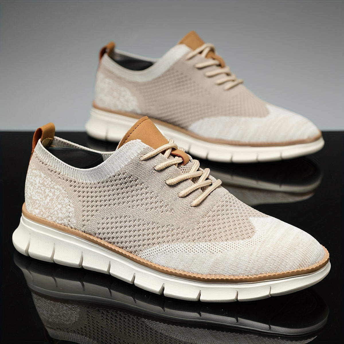 Trendy Woven Knit Breathable Sneakers - Comfy Non-Slip Lace-Up Shoes for Outdoor Activities