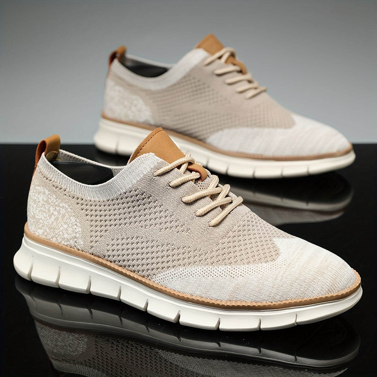 Trendy Woven Knit Breathable Sneakers - Comfy Non-Slip Lace-Up Shoes for Outdoor Activities