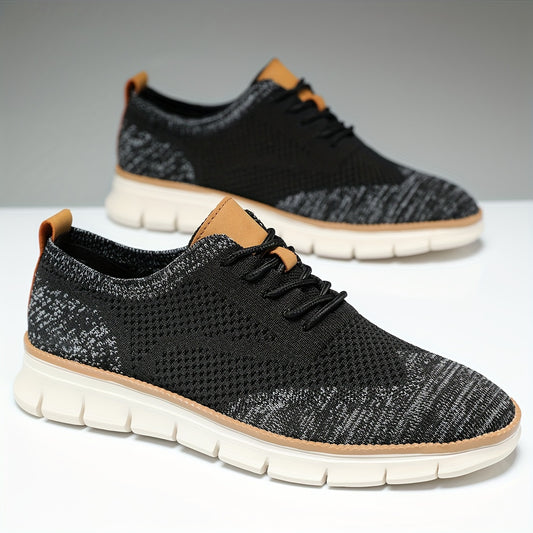 Trendy Woven Knit Breathable Sneakers - Comfy Non-Slip Lace-Up Shoes for Outdoor Activities