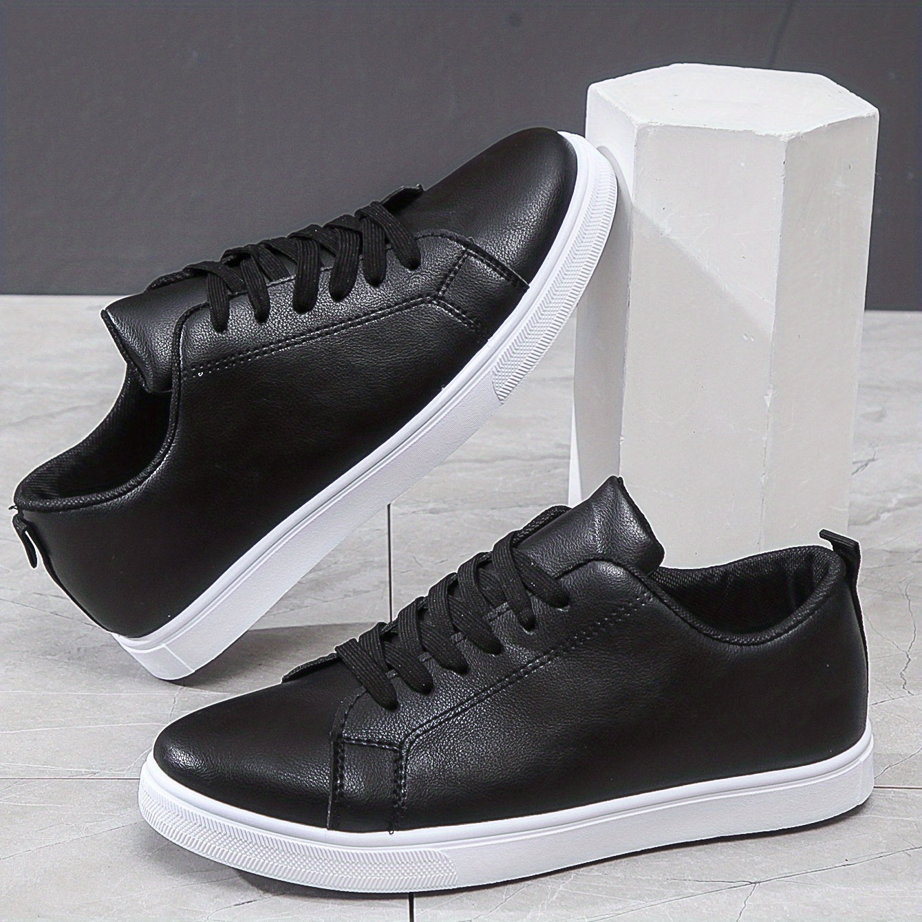 Breathable PU Leather Skate Shoes - Men's Lace-up Sneakers with Good Traction